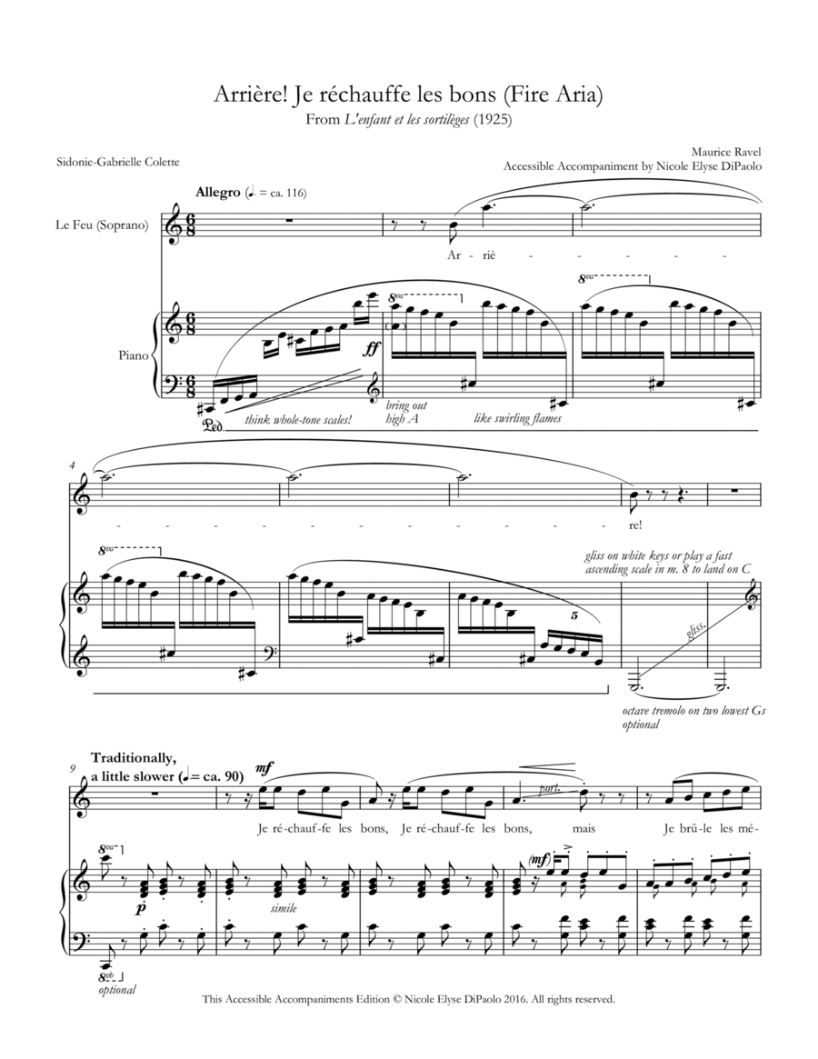 Arrière! Je réchauffe les bons (Fire Aria) - L'enfant et les sortilèges - Accessible Accompaniments Soprano Voice scores gallery preview page 1