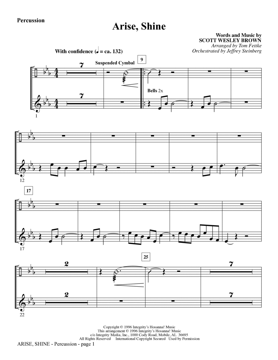 Arise, Shine (arr. Tom Fettke) - Percussion Choir scores gallery preview page 1