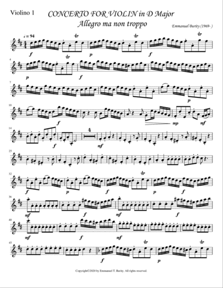 Concerto for Violin in D Major by Emmanuel Burity (1969- ) String Orchestra scores gallery preview page 3