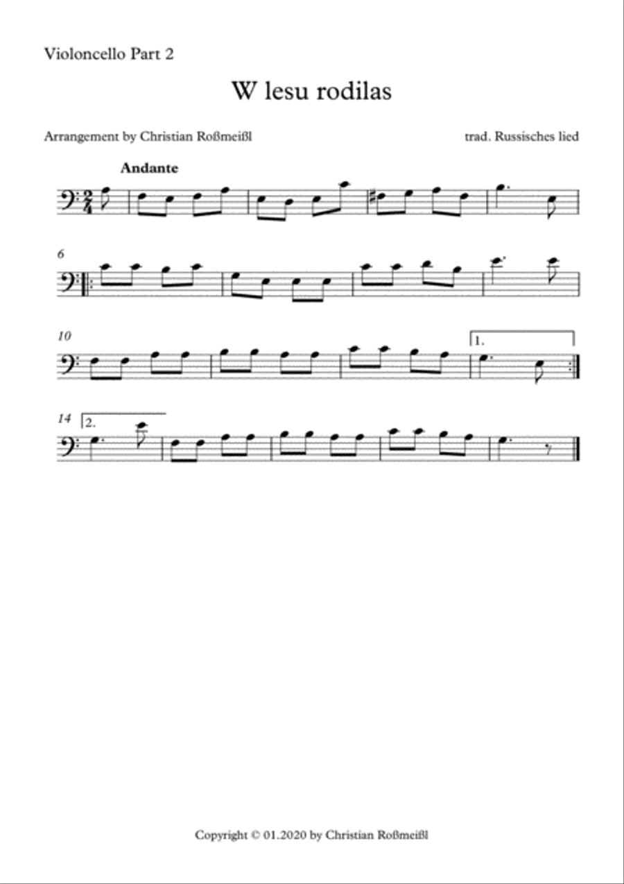 W lesu rodilas with Chello Quartett String Quartet scores gallery preview page 4
