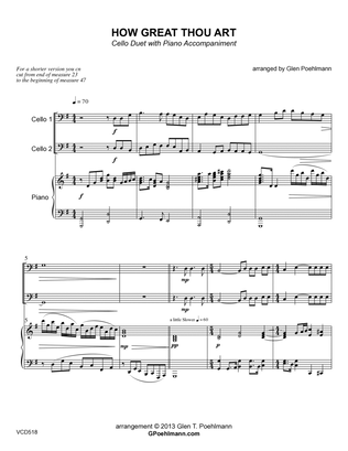 HOW GREAT THOU ART - Cello Duet with Piano Accompaniment (Grade 3-)