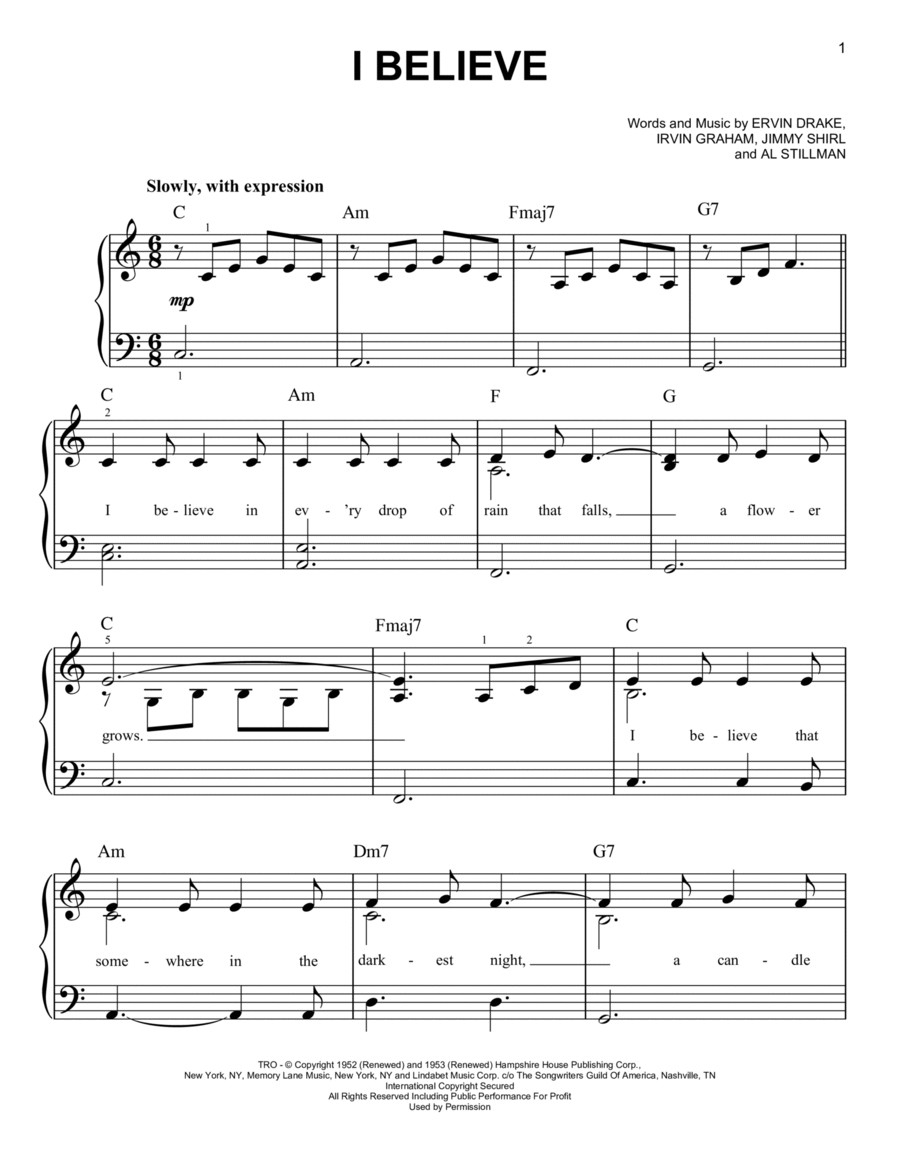 I Believe I Believe Easy Piano scores gallery preview page 1