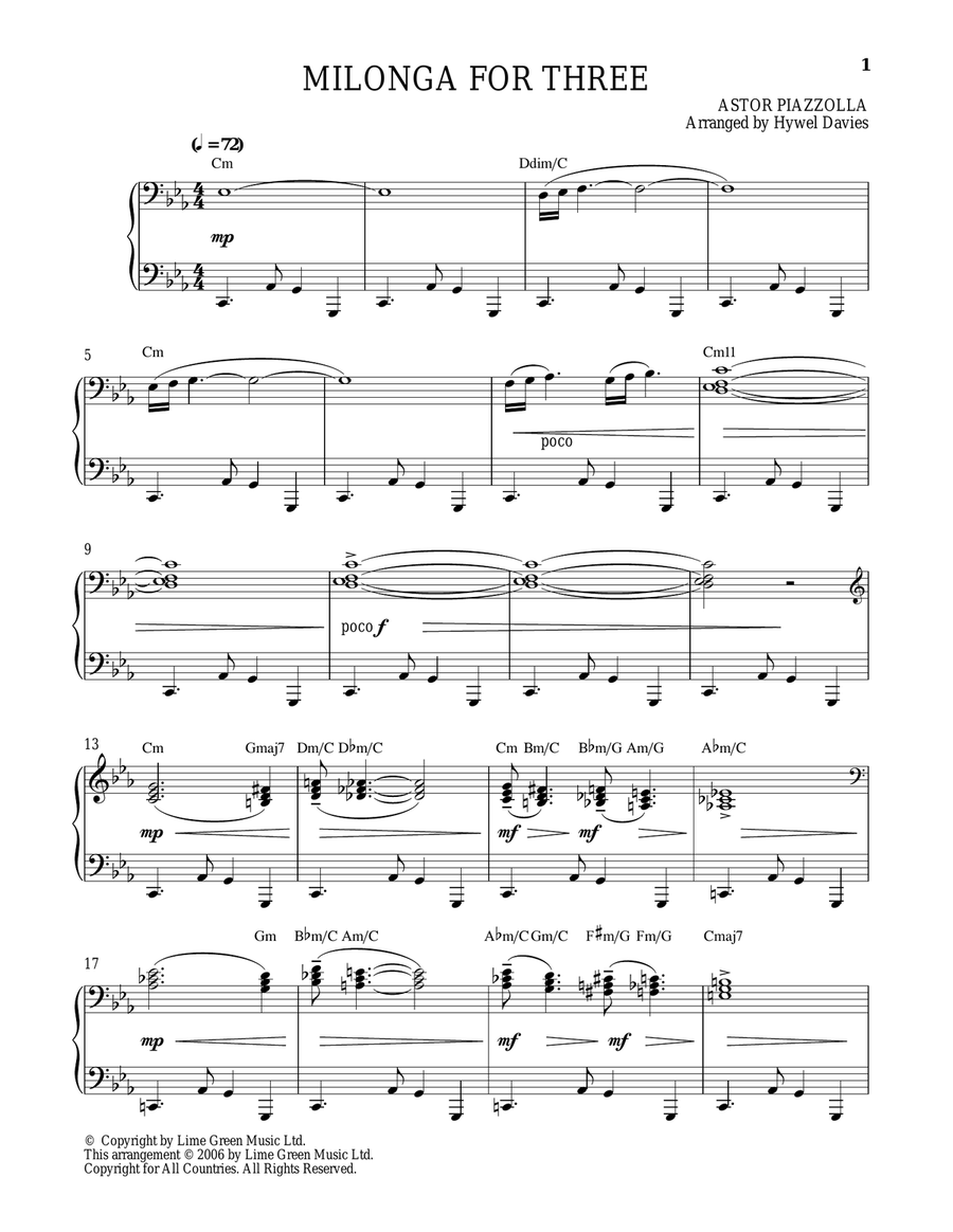 Milonga For Three Piano Solo scores gallery preview page 1