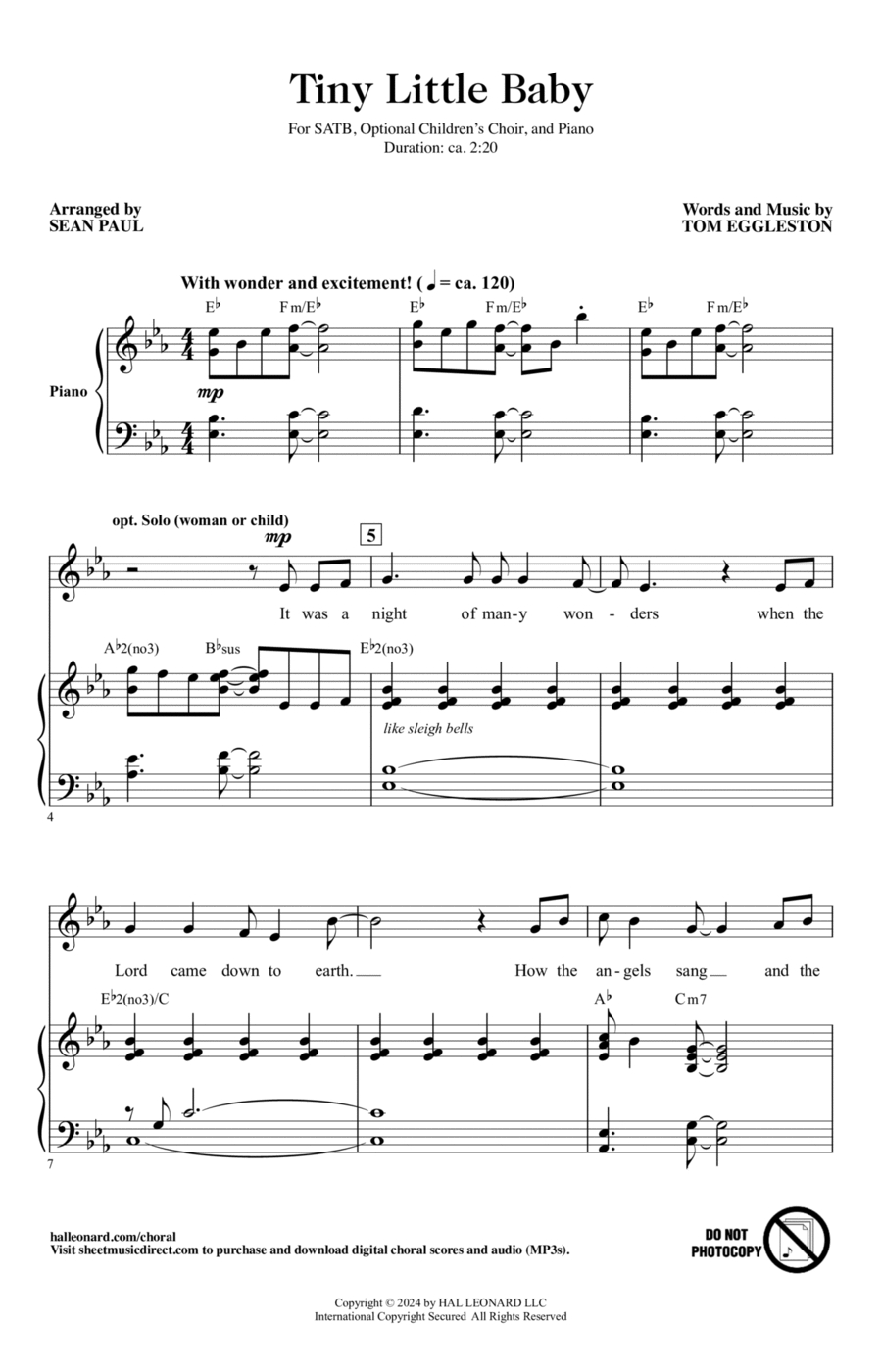 Tiny Little Baby (arr. Sean Paul) 4-Part scores gallery preview page 1