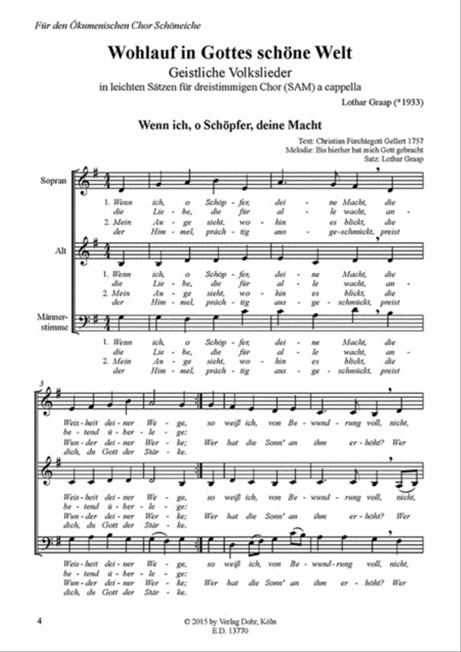 Wohlauf in Gottes schöne Welt, Heft 1 -Geistliche Volkslieder in leichten Sätzen für dreistimmigen gemischten Chor a cappella- 3-Part scores gallery preview page 2