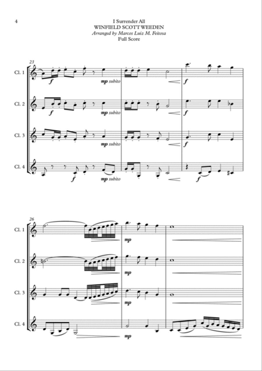 I Surrender All (Tudo Entregarei) - Clarinet Quartet Clarinet Quartet scores gallery preview page 6