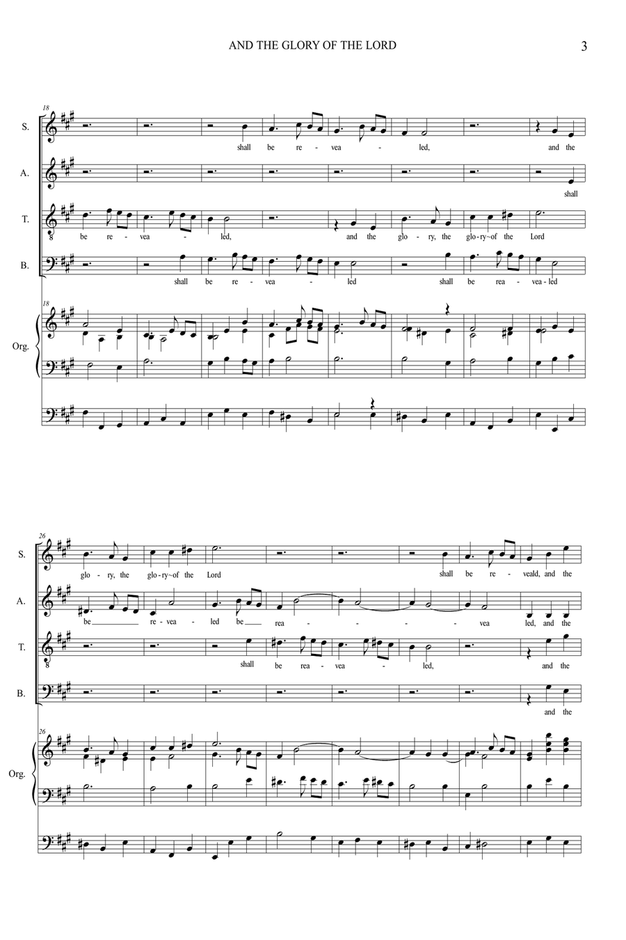 AND THE GLORY OF THE LORD - Messiah - For SATB Choir and Organ (in A and in G) 4-Part scores gallery preview page 3