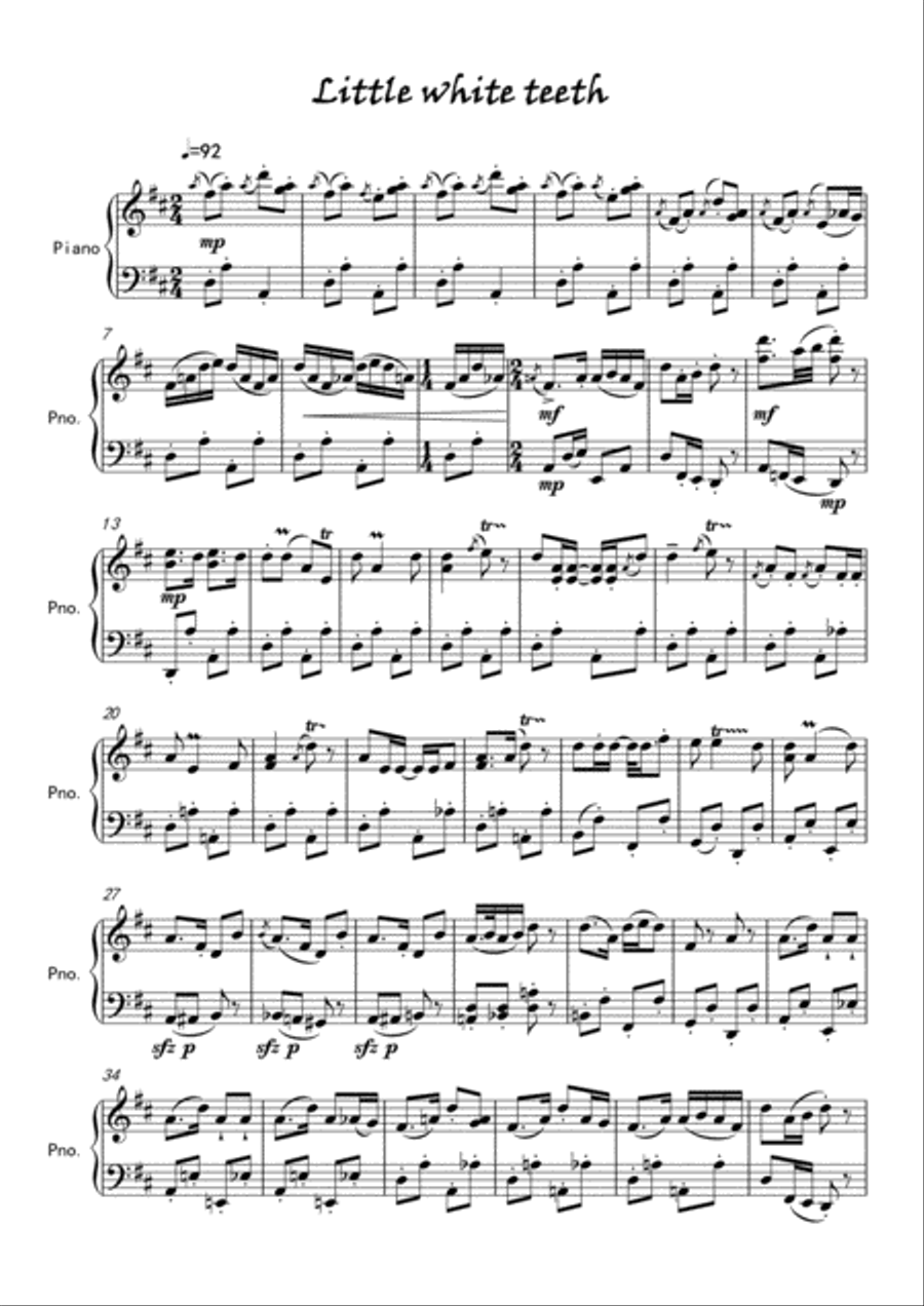 Little white teeth Piano Solo scores gallery preview page 1