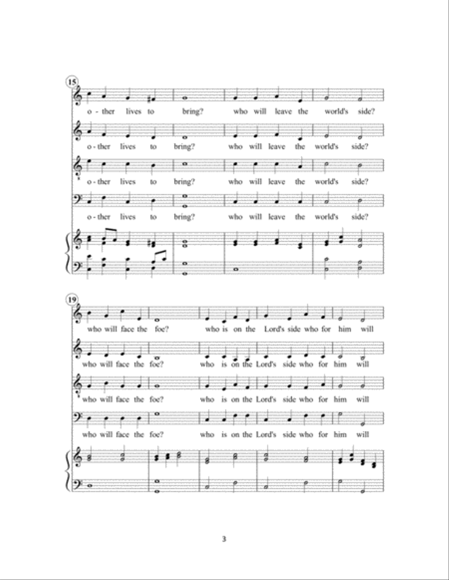 Who is on the Lord's side 4-Part scores gallery preview page 3