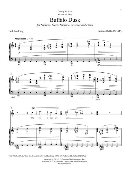 Buffalo Dusk: Song for Soprano, Mezzo-Soprano, or Tenor and Piano on a Poem by Carl Sandburg