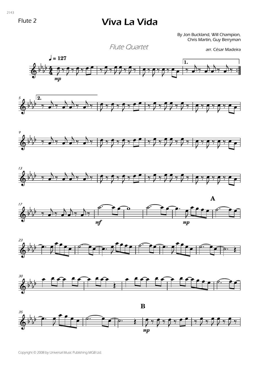Viva La Vida Flute Quartet scores gallery preview page 3