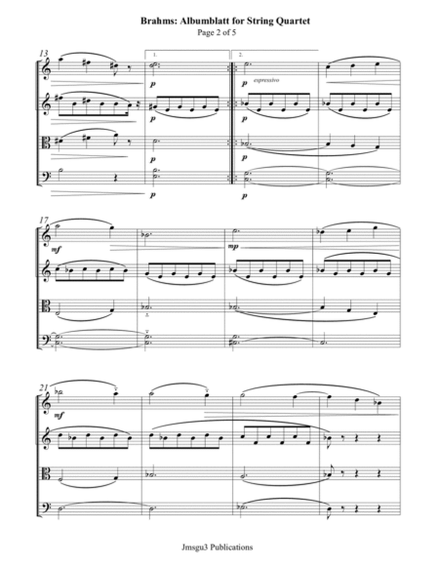 Brahms: Albumblatt for String Quartet image number null