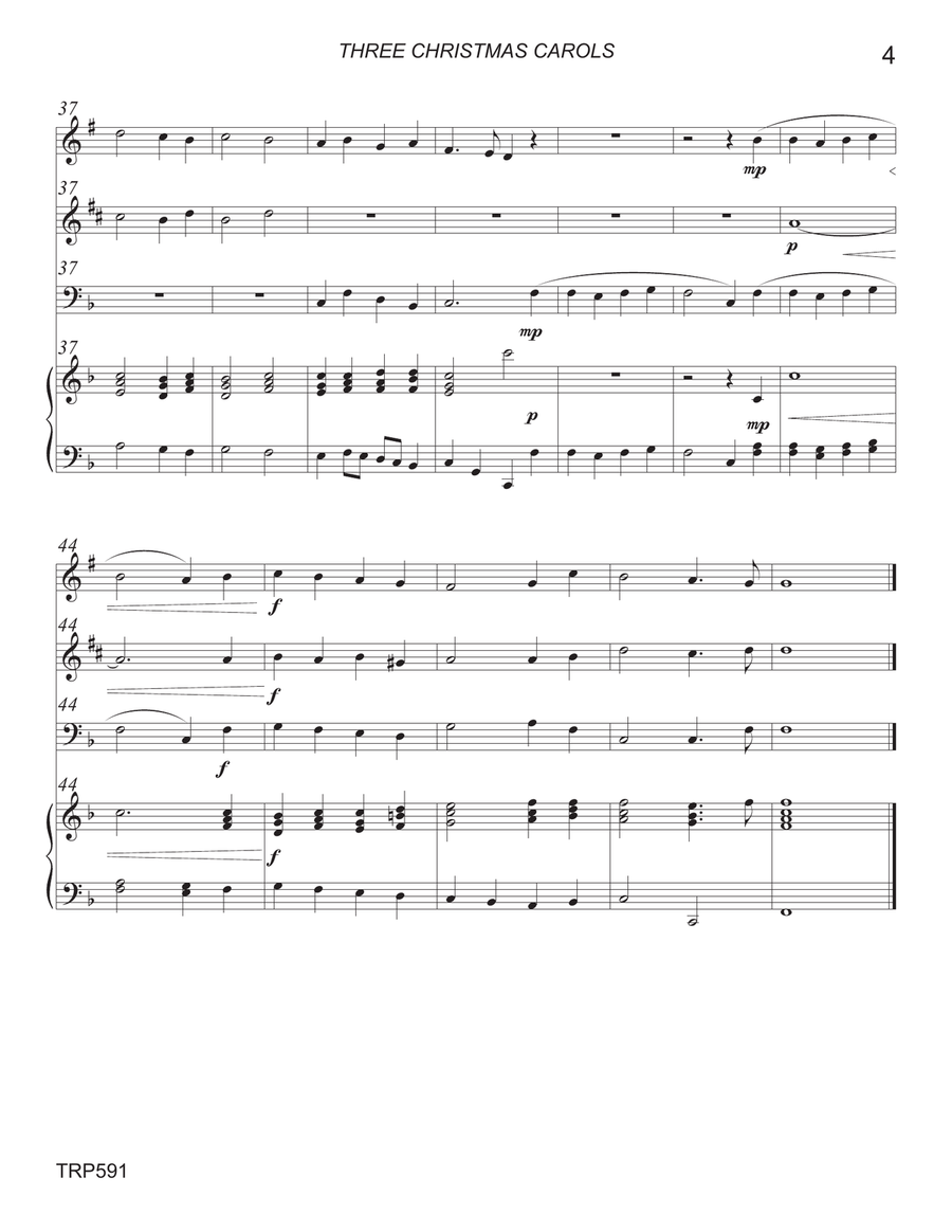 THREE CHRISTMAS CAROLS - for TRUMPET, ALTO SAX & TROMBONE with Piano Small Ensemble scores gallery preview page 4