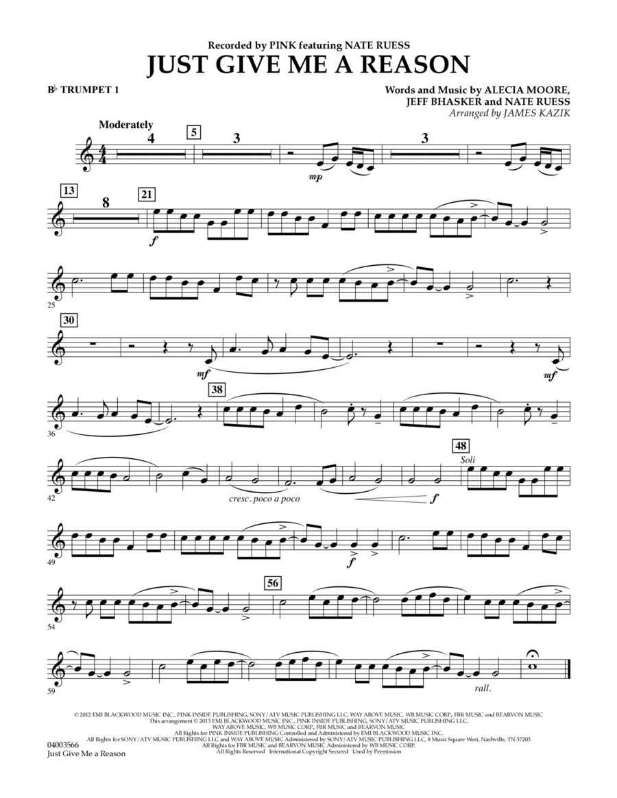 Just Give Me a Reason - Bb Trumpet 1 Concert Band scores gallery preview page 1
