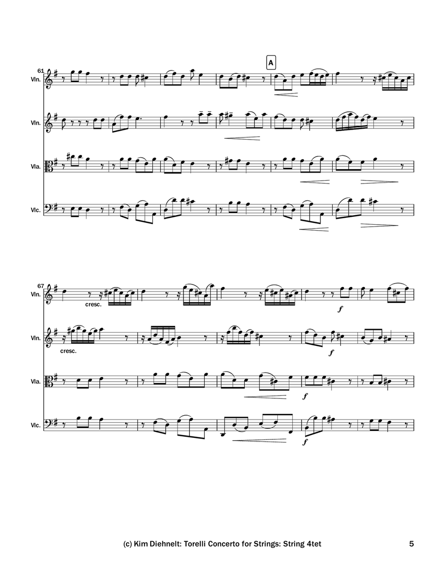 Torelli: Concerto for strings, Op 6, No. 1 - for string quartet String Quartet scores gallery preview page 6