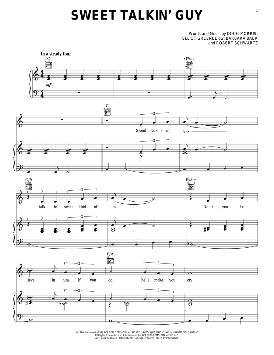 Sweet Talkin' Guy Acoustic Guitar scores gallery preview page 1