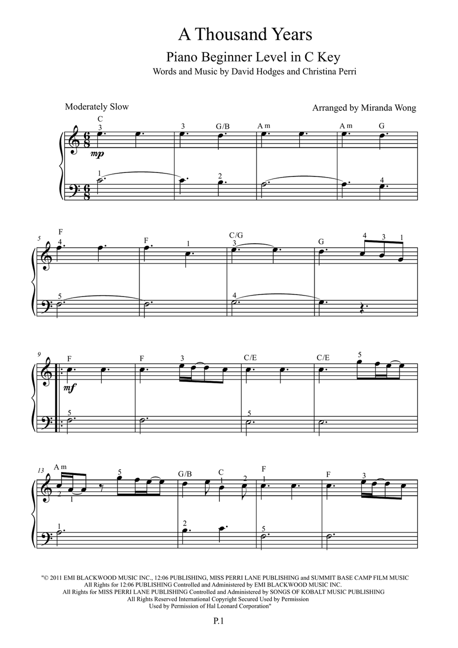 A Thousand Years Easy Piano scores gallery preview page 1
