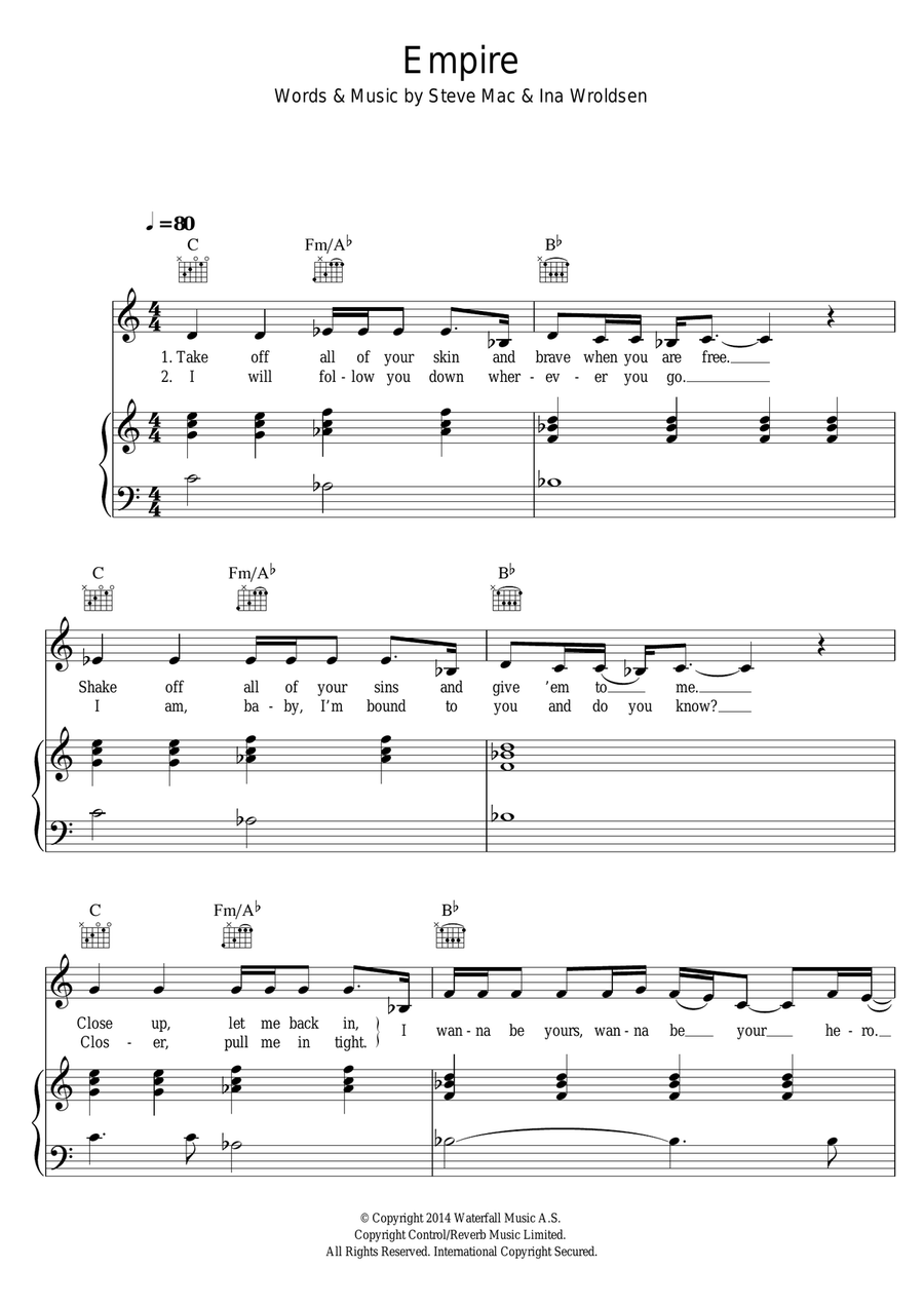 Empire (featuring Rihanna) Piano, Vocal scores gallery preview page 1