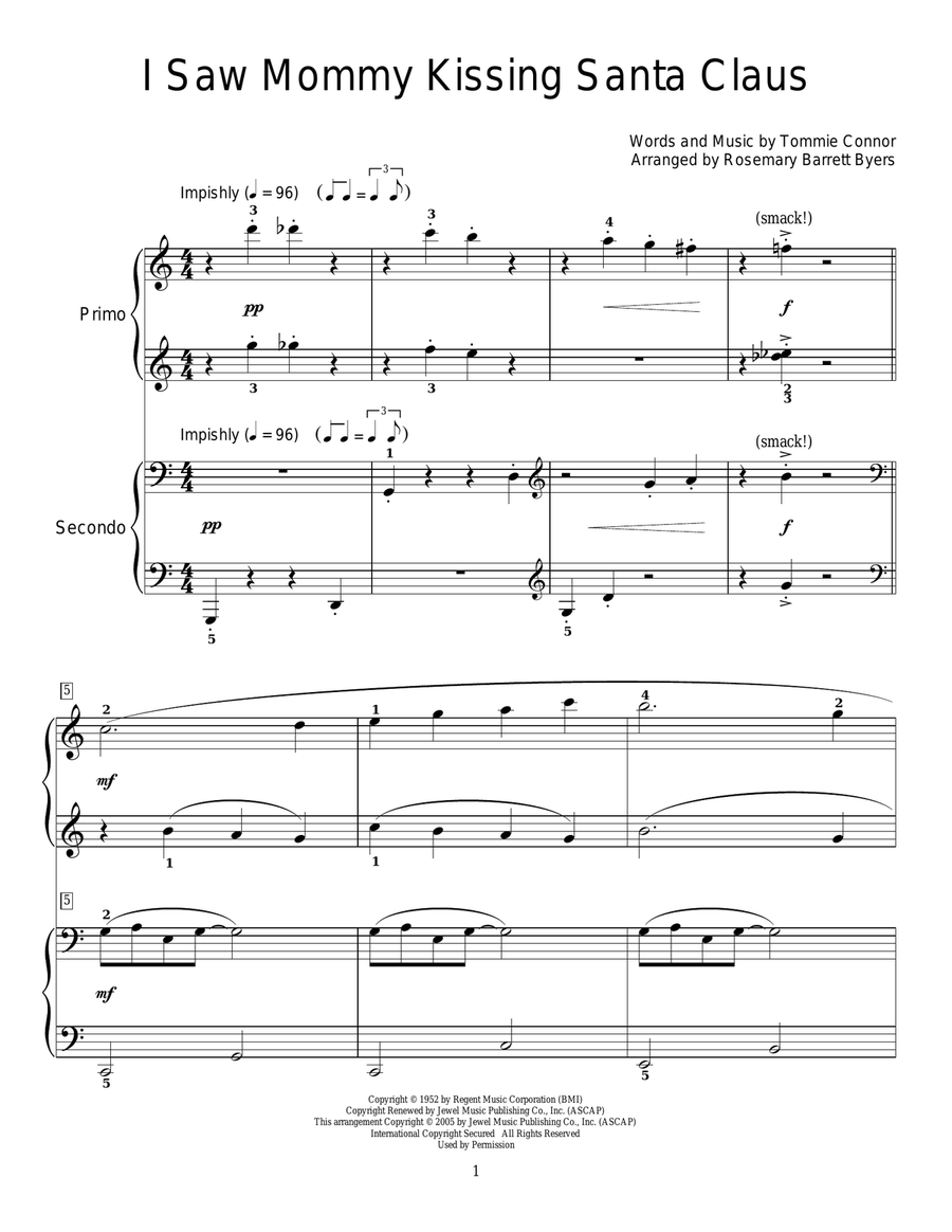 I Saw Mommy Kissing Santa Claus Piano Duet scores gallery preview page 1