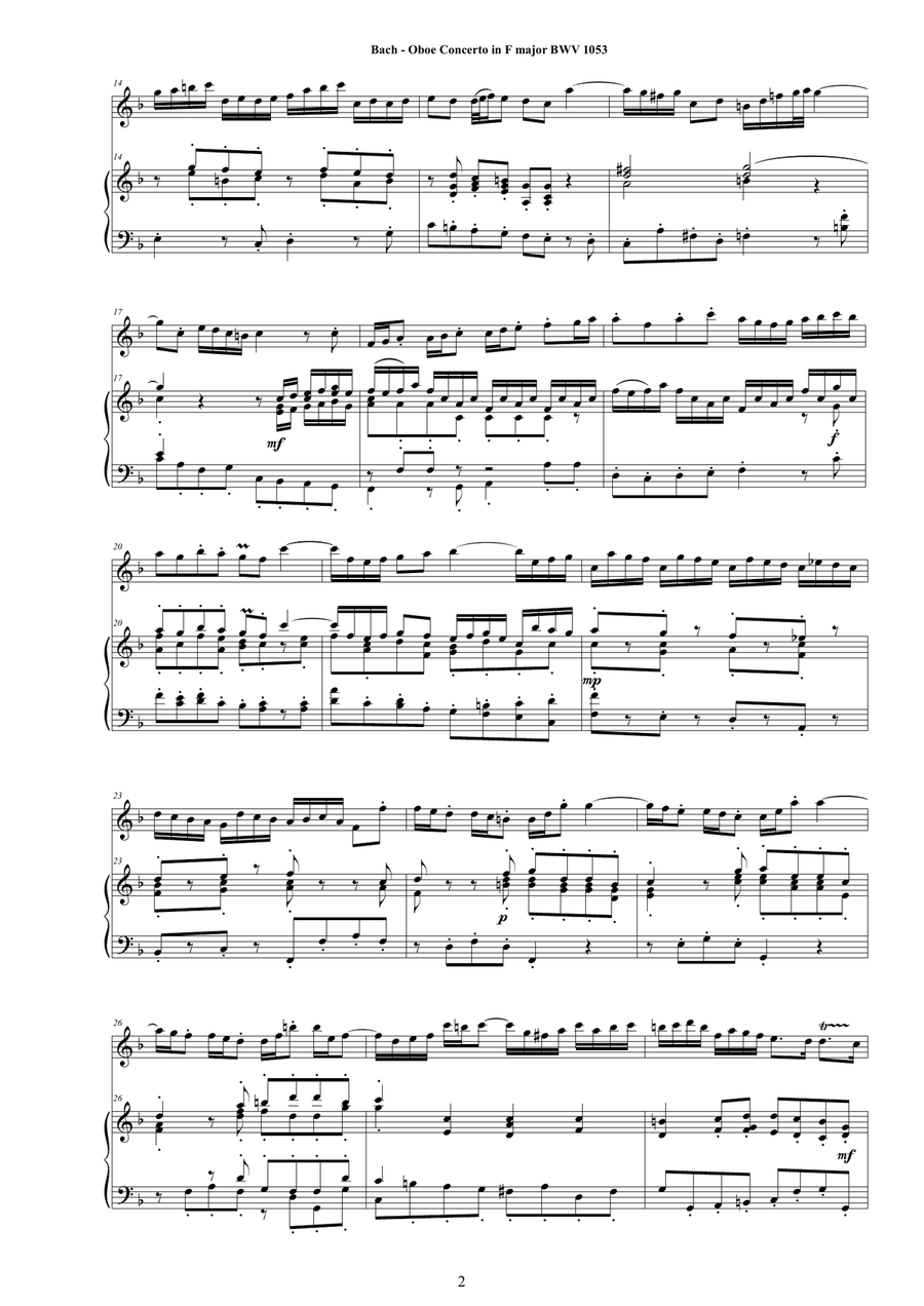 Bach - Oboe Concerto in F major BWV1053 for Oboe and Piano - Score and Oboe part Piano scores gallery preview page 2