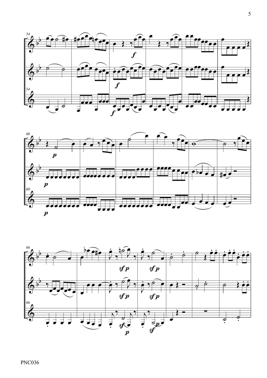 MOZART DIVERTIMENTO No. 4 in Bb K. 229 FOR FLUTE, OBOE & CLARINET Woodwind Trio scores gallery preview page 5