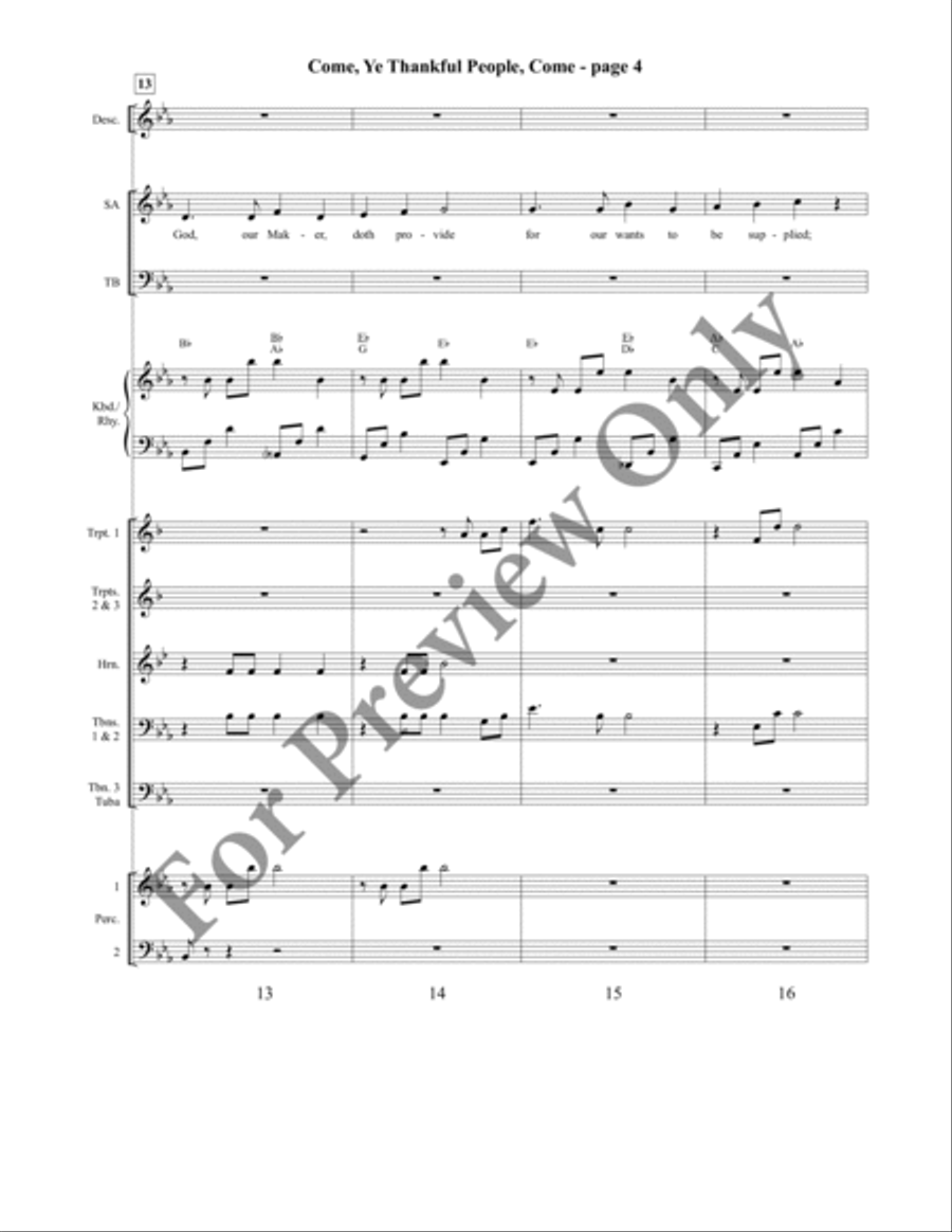 Come, Ye Thankful People, Come Orchestraton Brass Ensemble scores gallery preview page 6