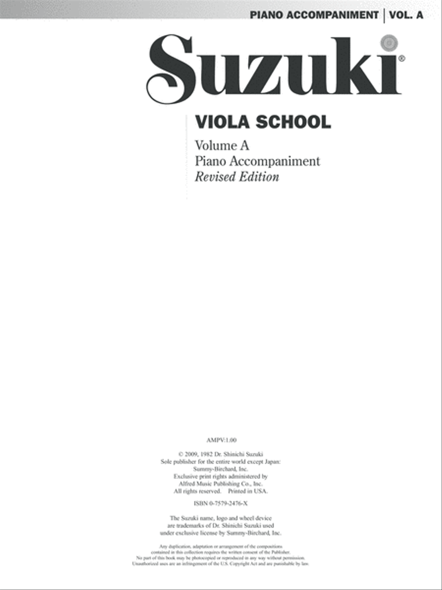 Suzuki Viola School, Volume A