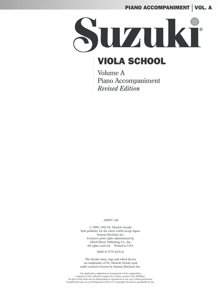 Suzuki Viola School, Volume A