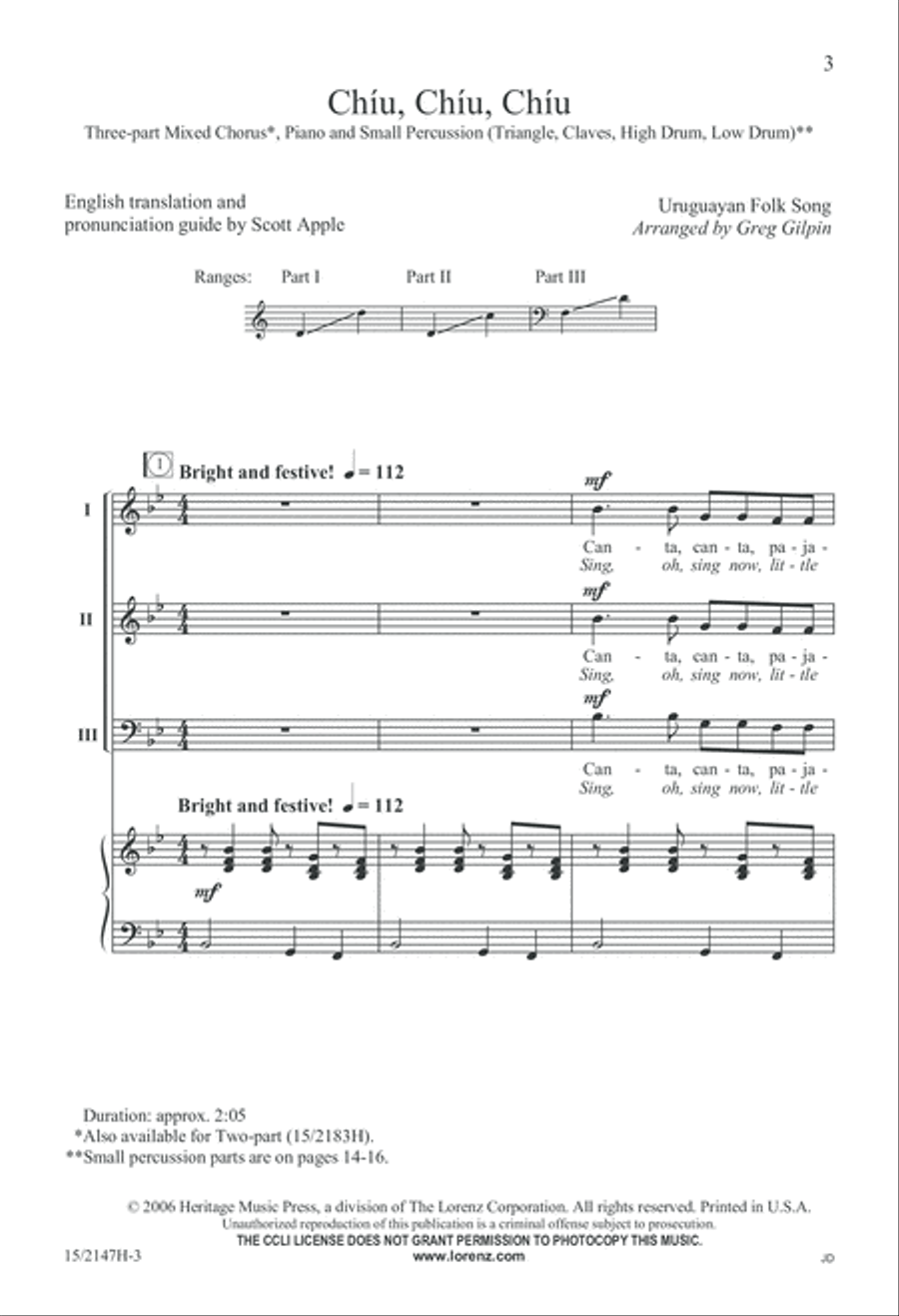Chíu, Chíu, Chíu Chíu, Chíu, Chíu 3-Part scores gallery preview page 3