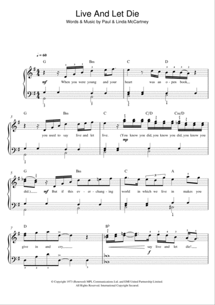 Live And Let Die Live And Let Die Easy Piano scores gallery preview page 1