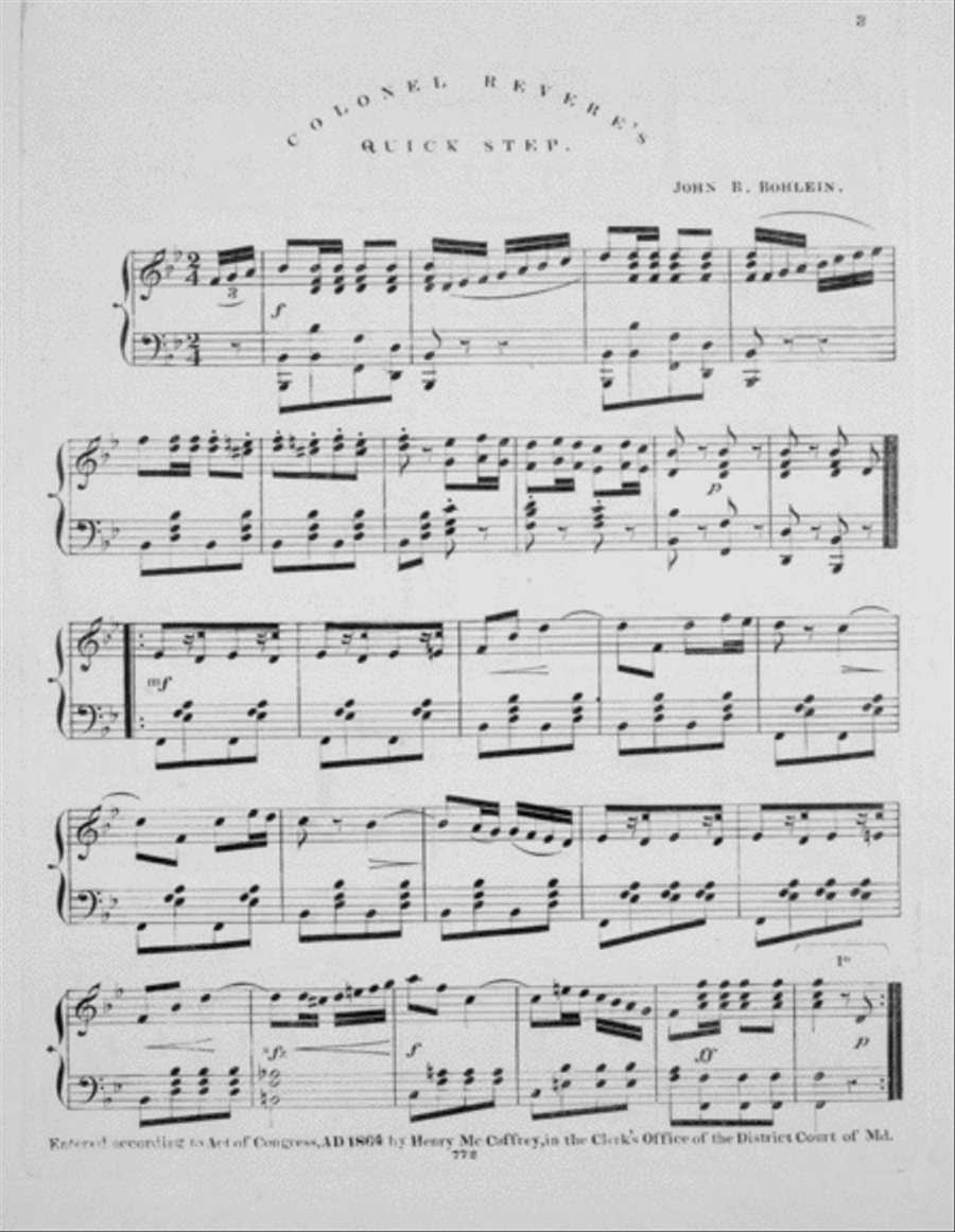 Col. Revere's Quick Step Piano Solo scores gallery preview page 2
