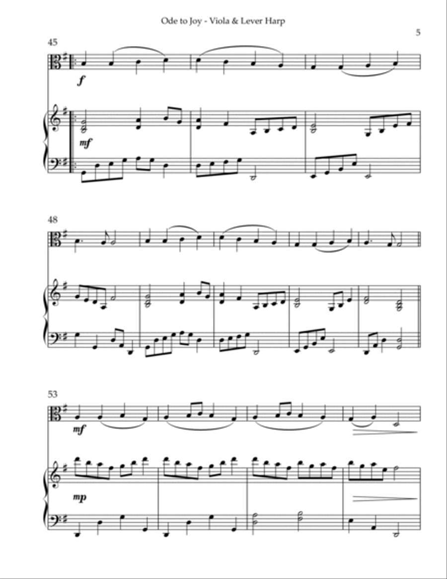 Ode to Joy, Duet for Viola & Lever Harp String Duet scores gallery preview page 5