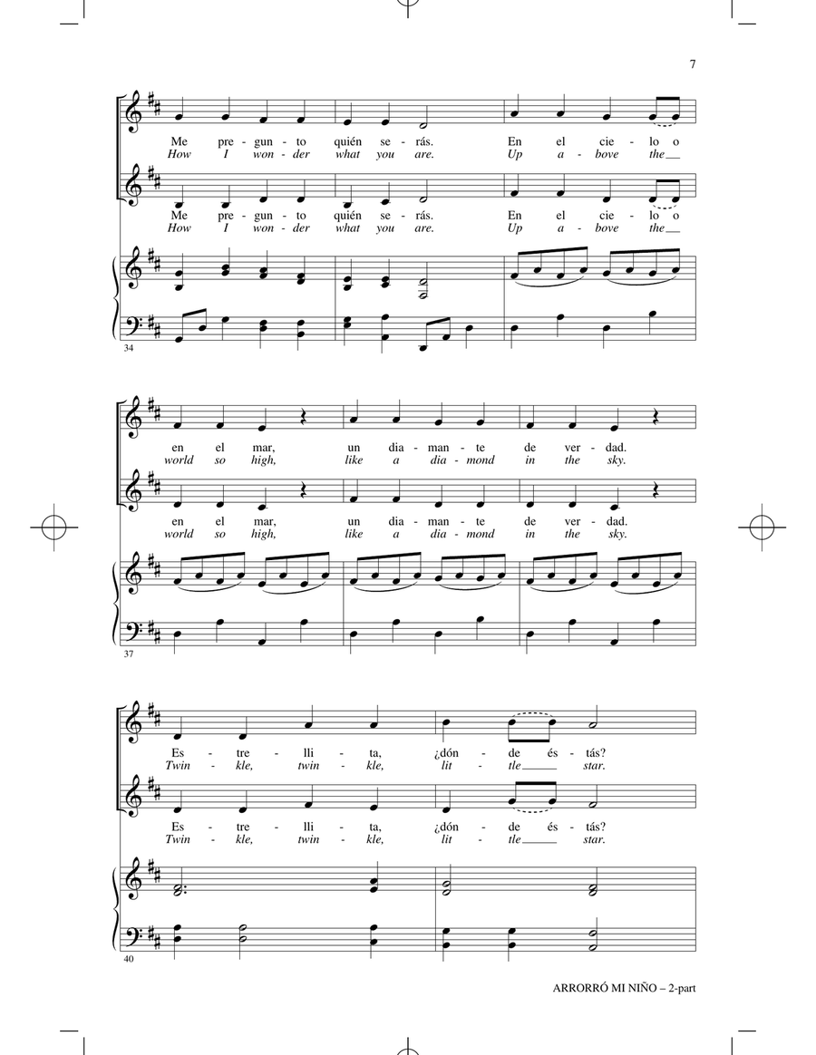 Arrorró Mi Niño (Lullaby, My Baby) (with Twinkle, Twinkle, Little Star) (arr. Emily Crocker) 2-Part scores gallery preview page 5