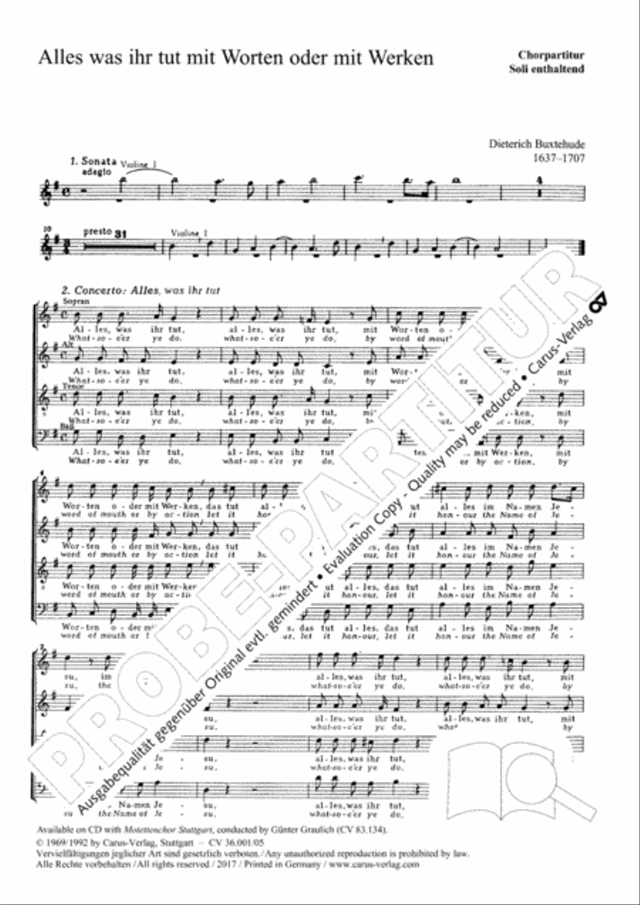Whatsoe'er ye do, by word of mouth or by action in G Major, BuxWV 4 4-Part scores gallery preview page 2