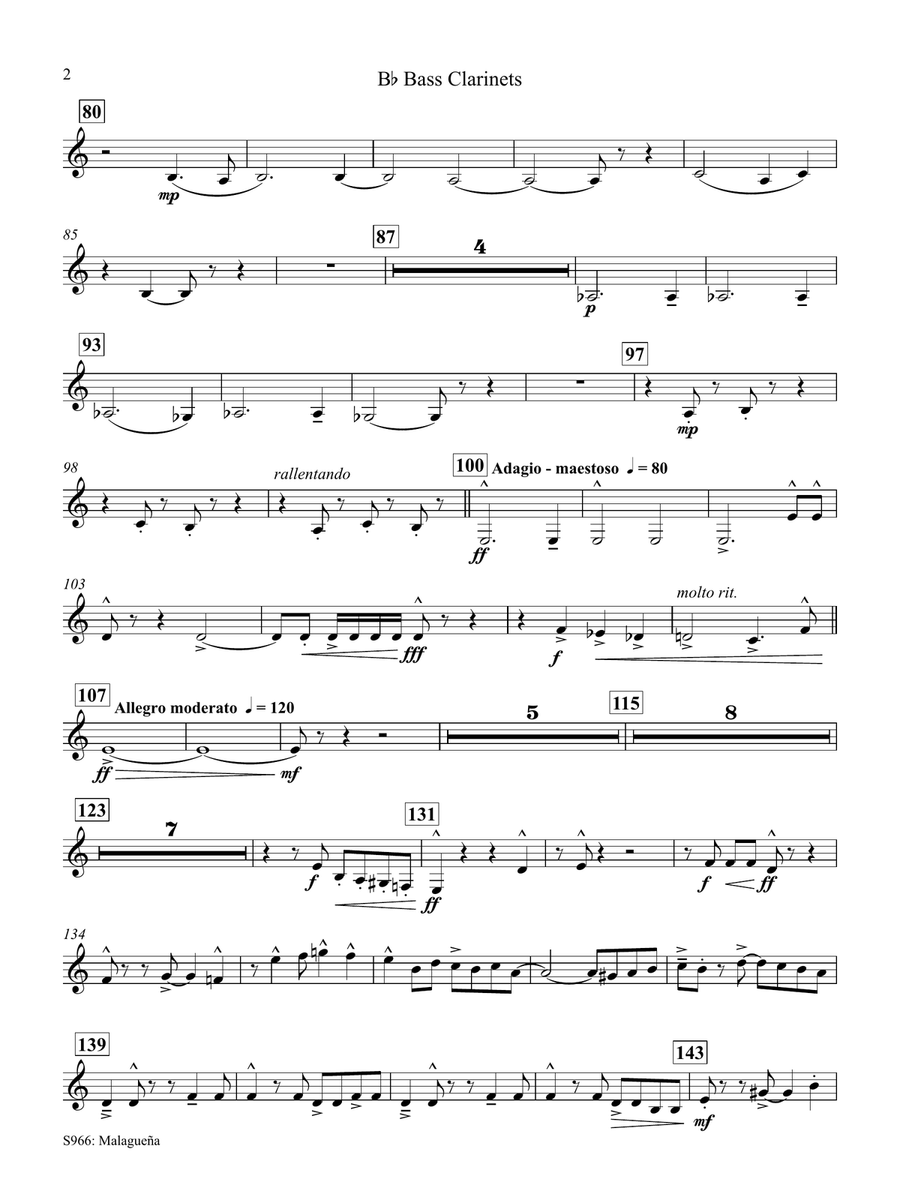 Malagueña (from Andalucia) (arr. James Barnes) - Bass Clarinet Concert Band scores gallery preview page 2