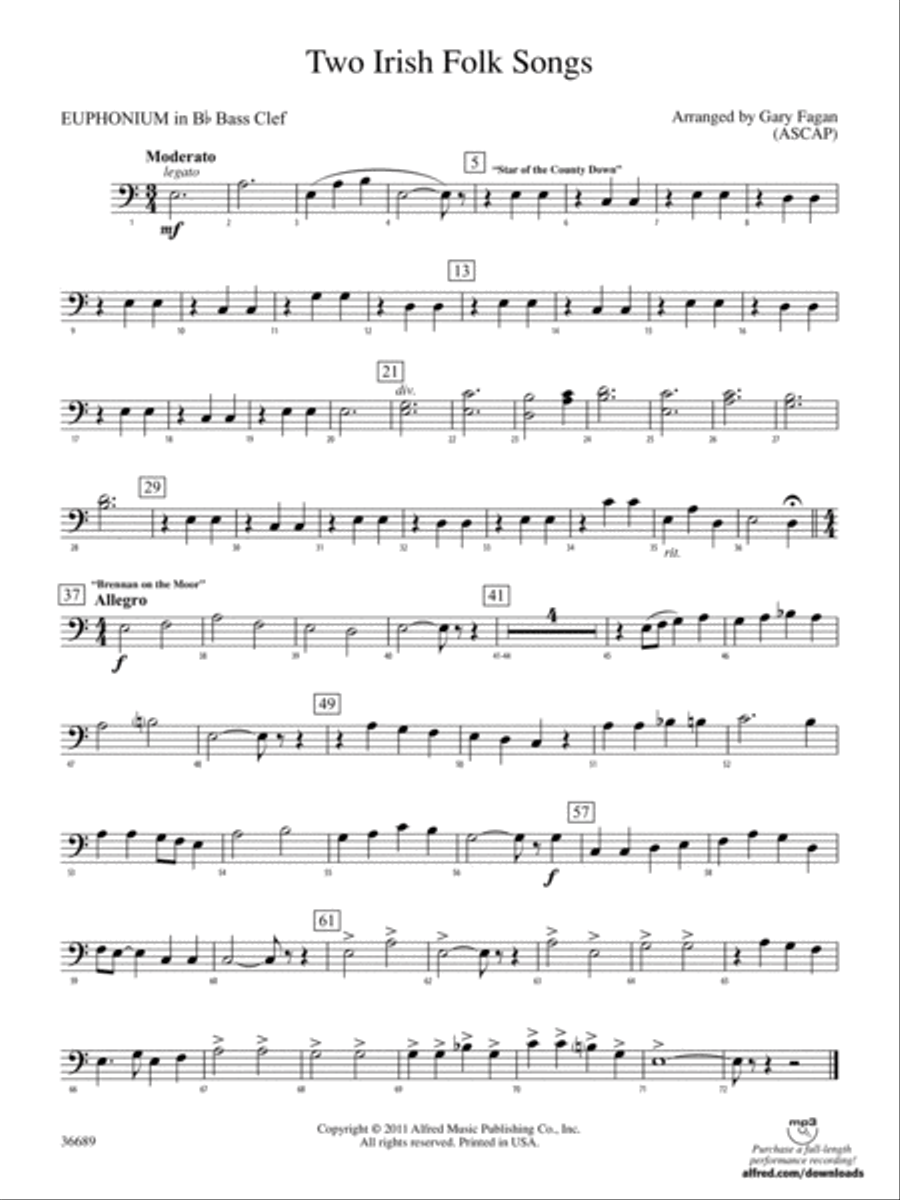 Two Irish Folk Songs: (World Part) B-flat Baritone B.C. Concert Band scores gallery preview page 1