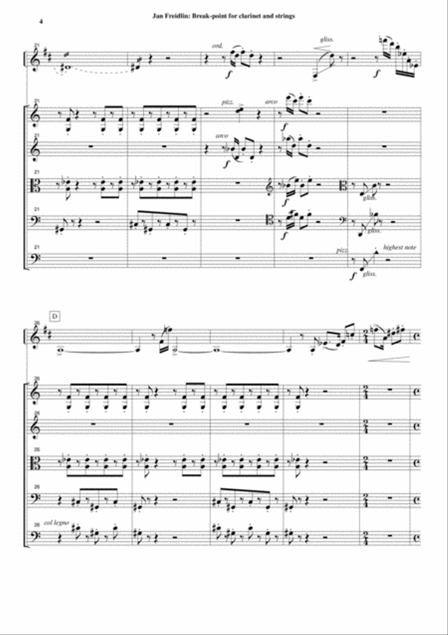 Jan Freidlin: Break-point for clarinet and string orchestra, score and solo part Chamber Orchestra scores gallery preview page 4