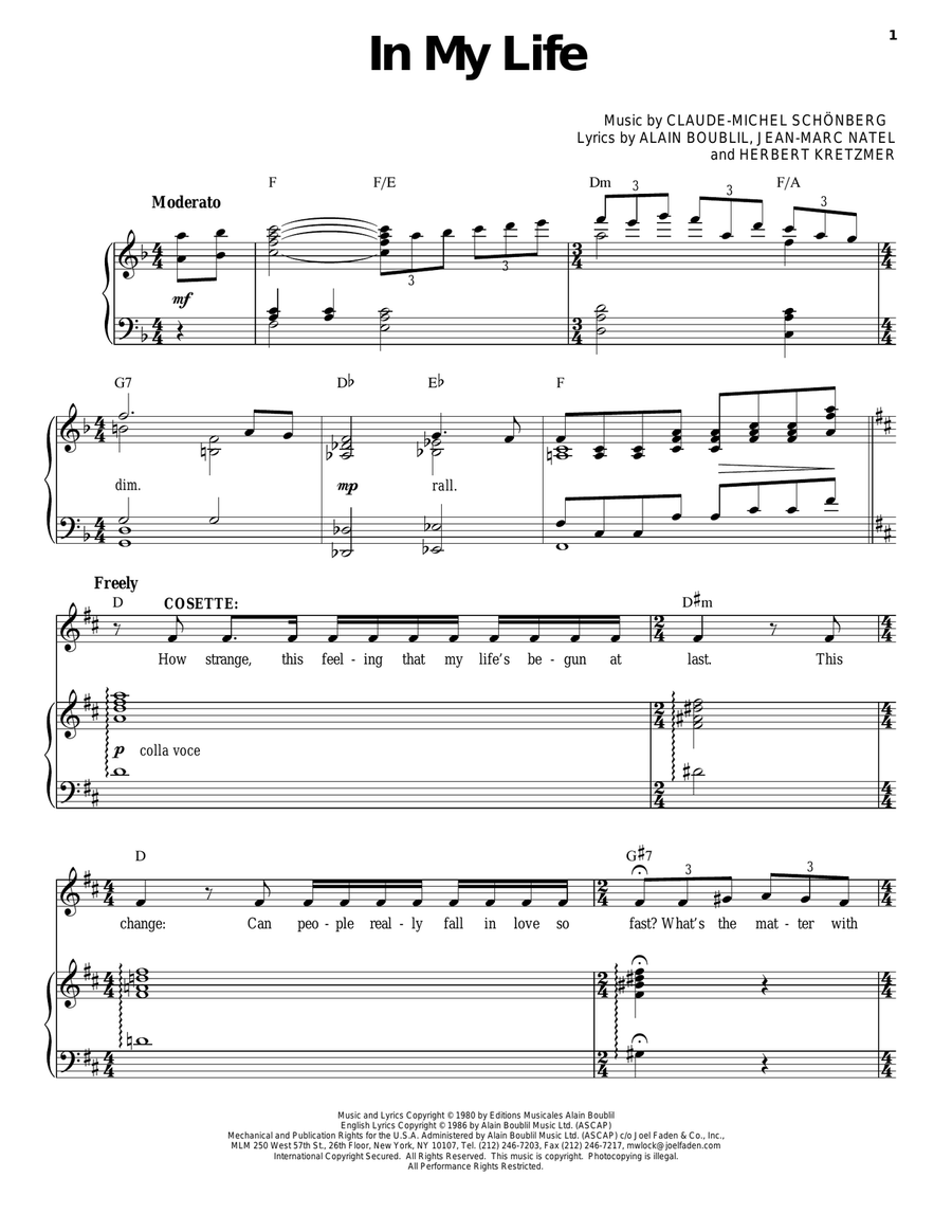 In My Life In My Life Piano, Vocal scores gallery preview page 1