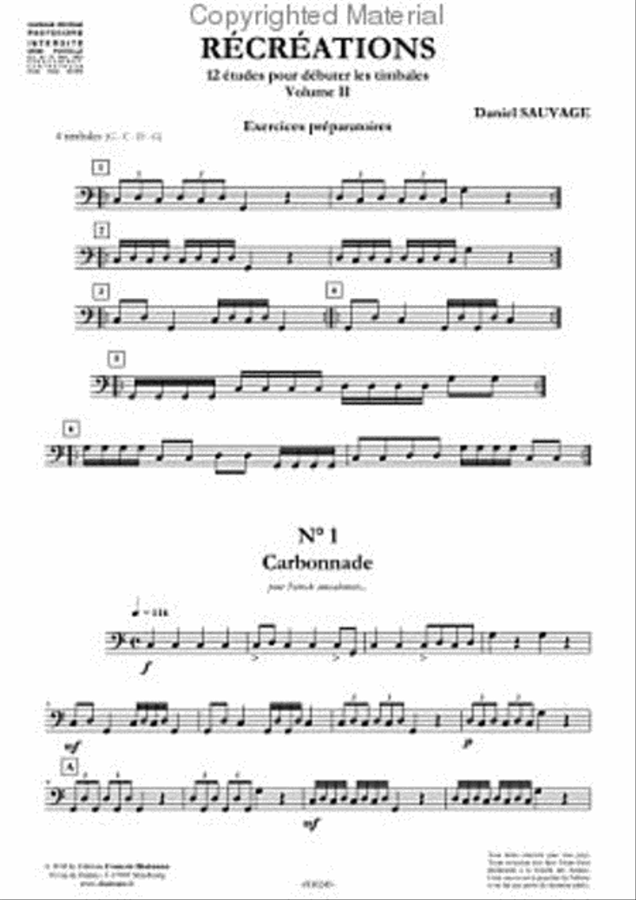 Récréations, Volume 2. 12 études pour continuer les timbales