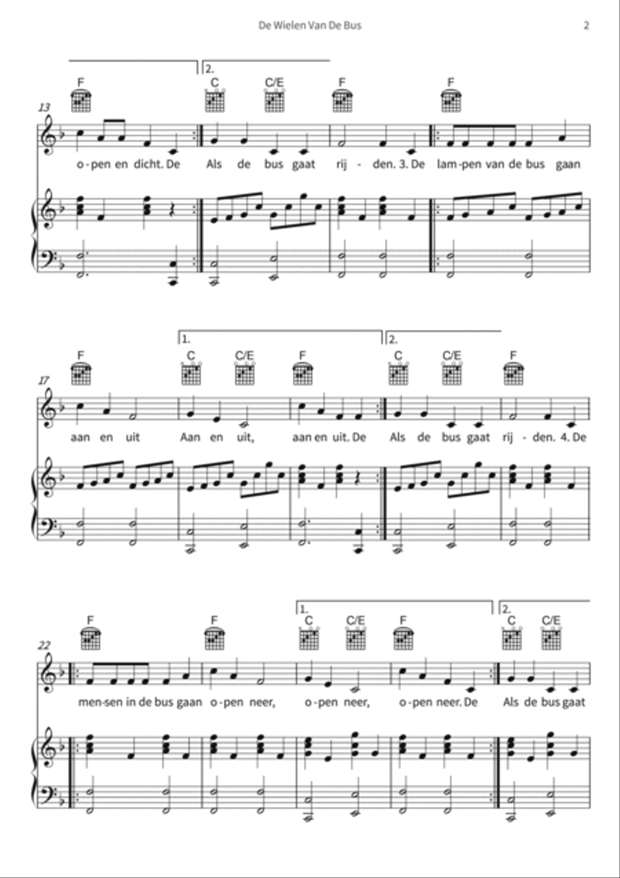 De Wielen Van De Bus Piano, Vocal, Guitar scores gallery preview page 4