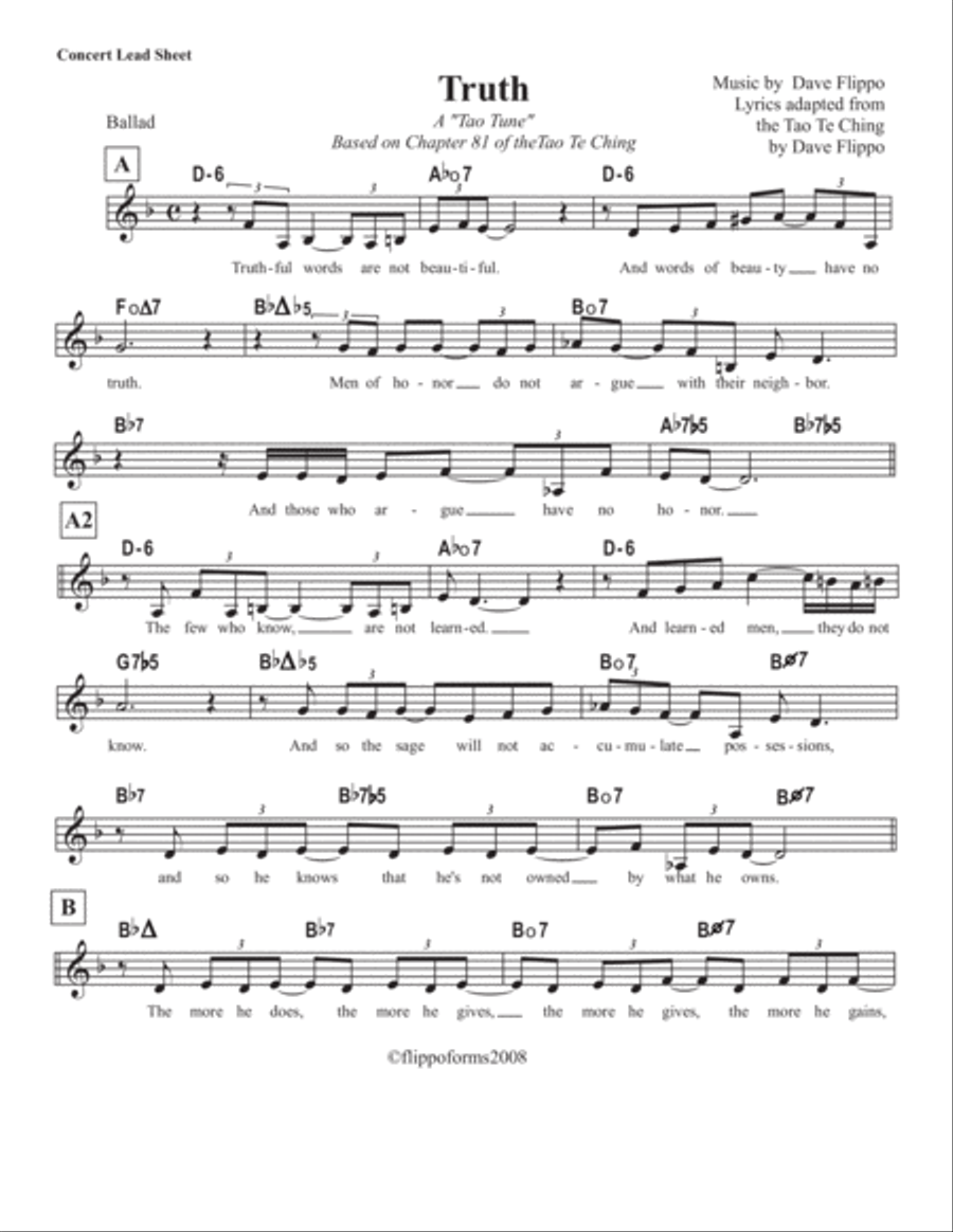 TRUTH - A "Tao Tune" - Lead Sheets in C, Bb and Eb image number null