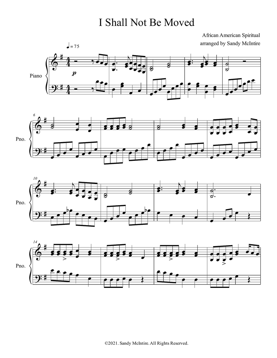 I Shall Not Be Moved Piano Solo scores gallery preview page 1