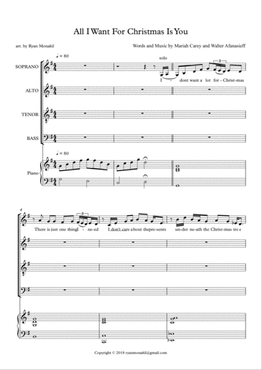 All I Want For Christmas Is You 4-Part scores gallery preview page 1