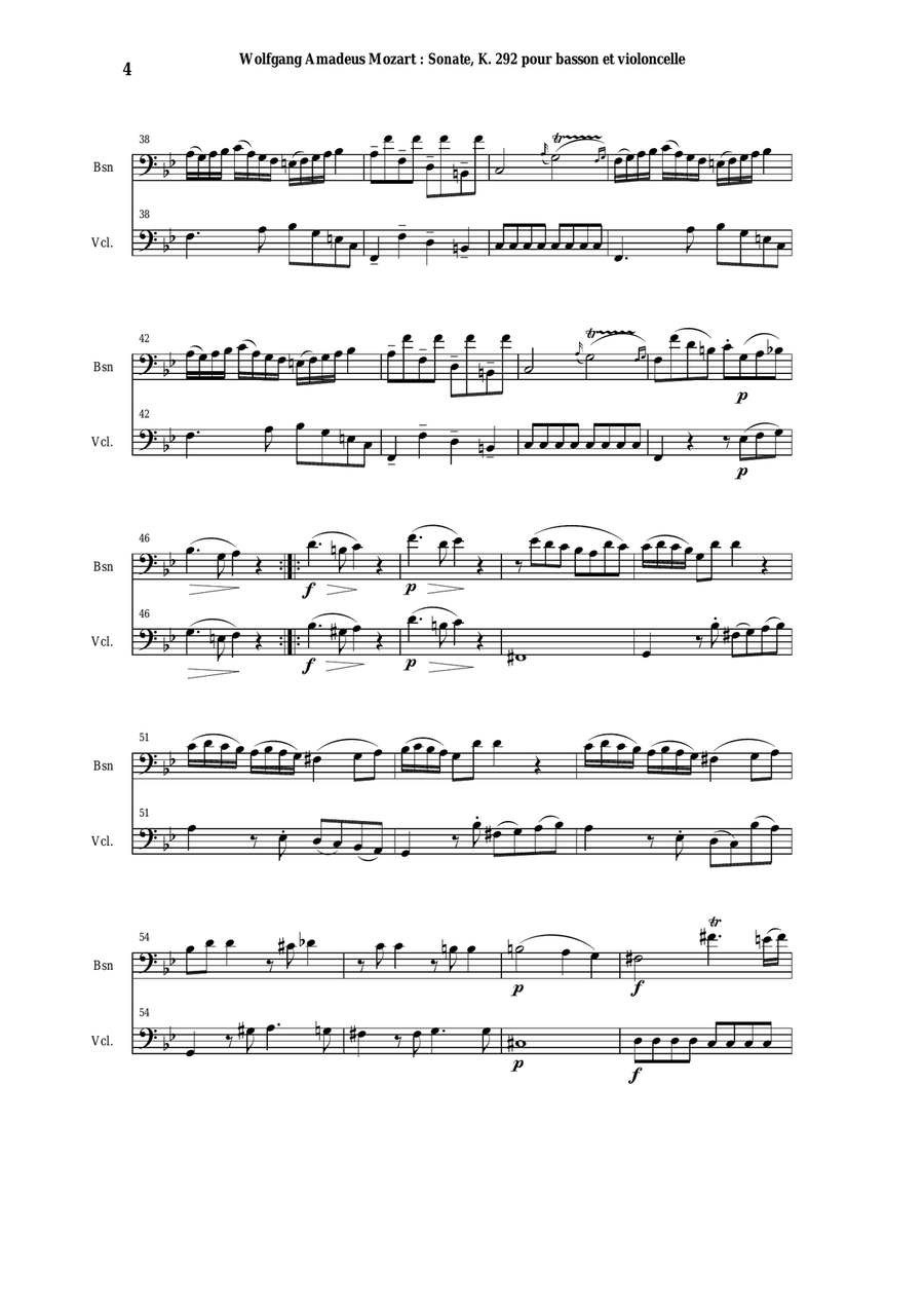 Wolfgang Amadeus Mozart: Sonata in Bb K. 292 for bassoon and cello Wolfgang Amadeus Mozart: Sonata in Bb K. 292 for bassoon and cello Bassoon scores gallery preview page 4