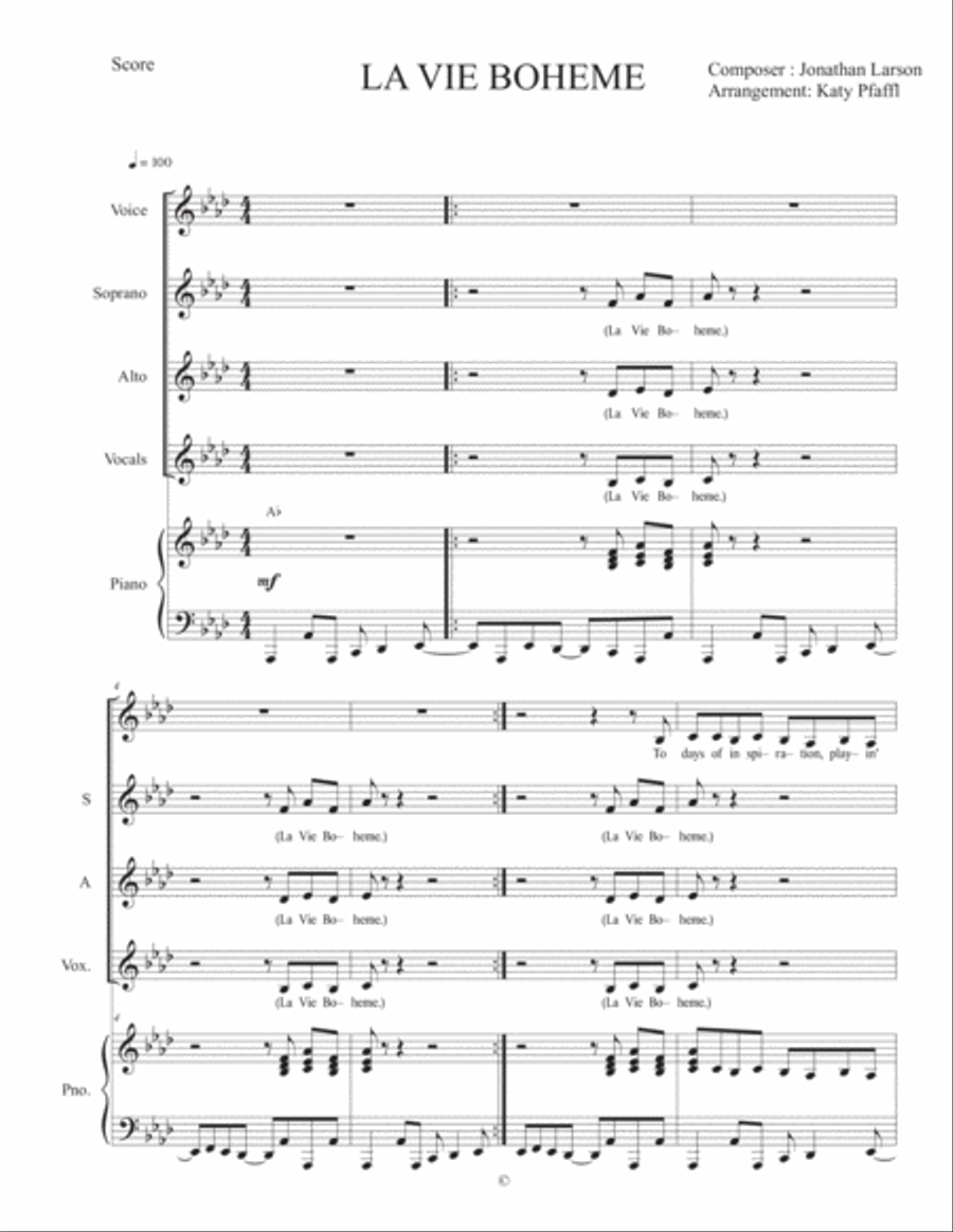 La Vie Boheme Small Ensemble scores gallery preview page 1