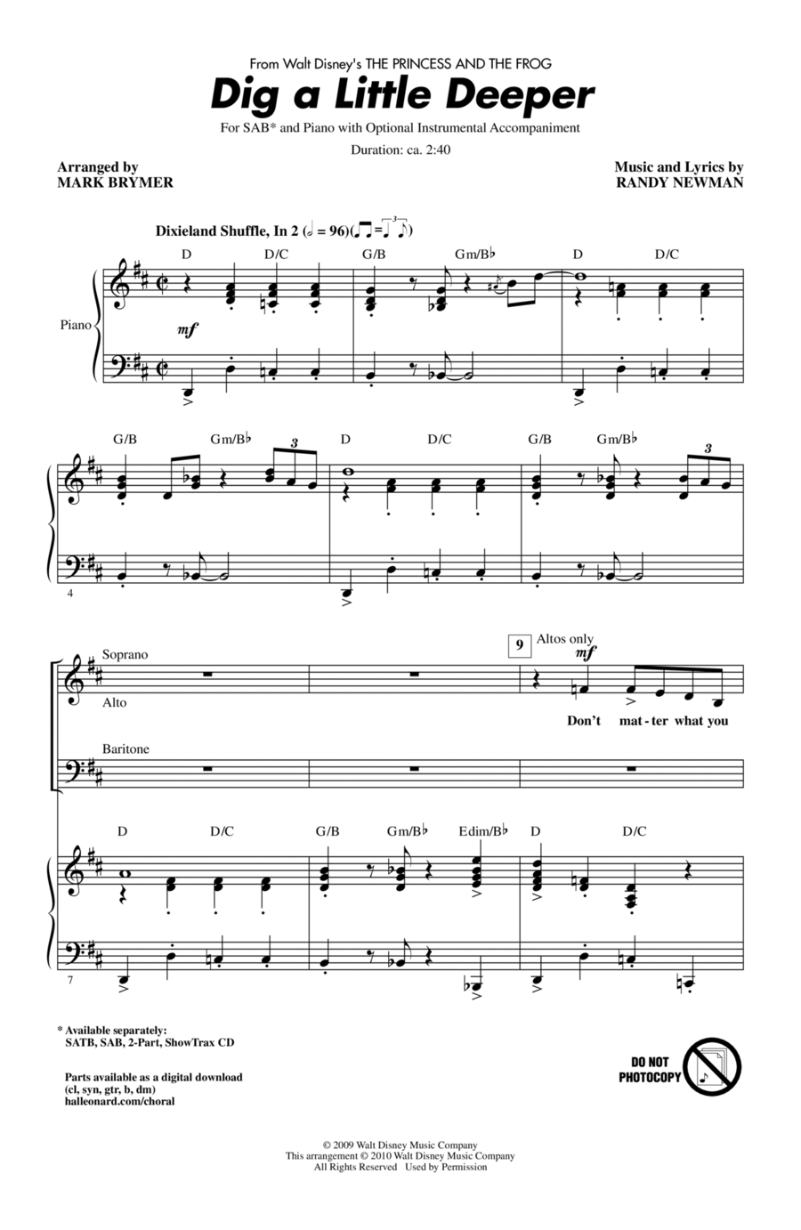 Dig A Little Deeper (from The Princess And The Frog) 3-Part scores gallery preview page 1