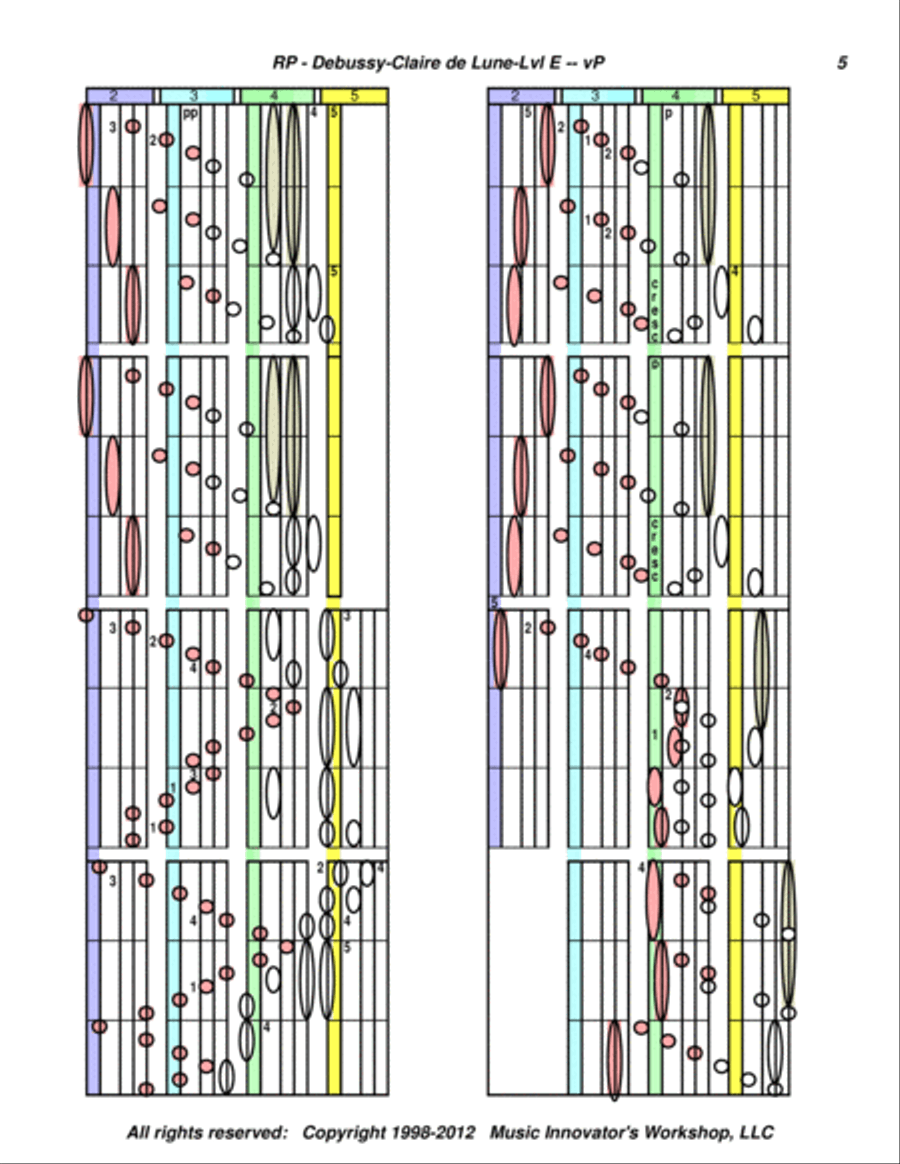 Debussy - Clair de Lune - (Key Map Tablature) Piano Solo scores gallery preview page 5