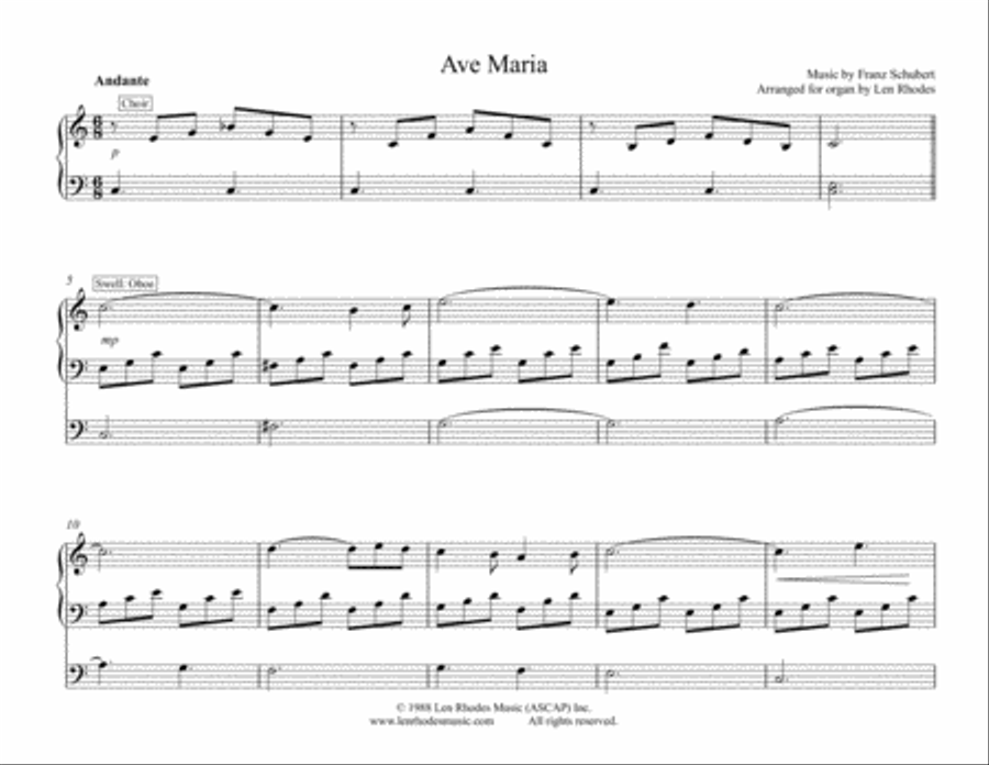 Schubert - Ave Maria, Organ Solo Organ Solo scores gallery preview page 1