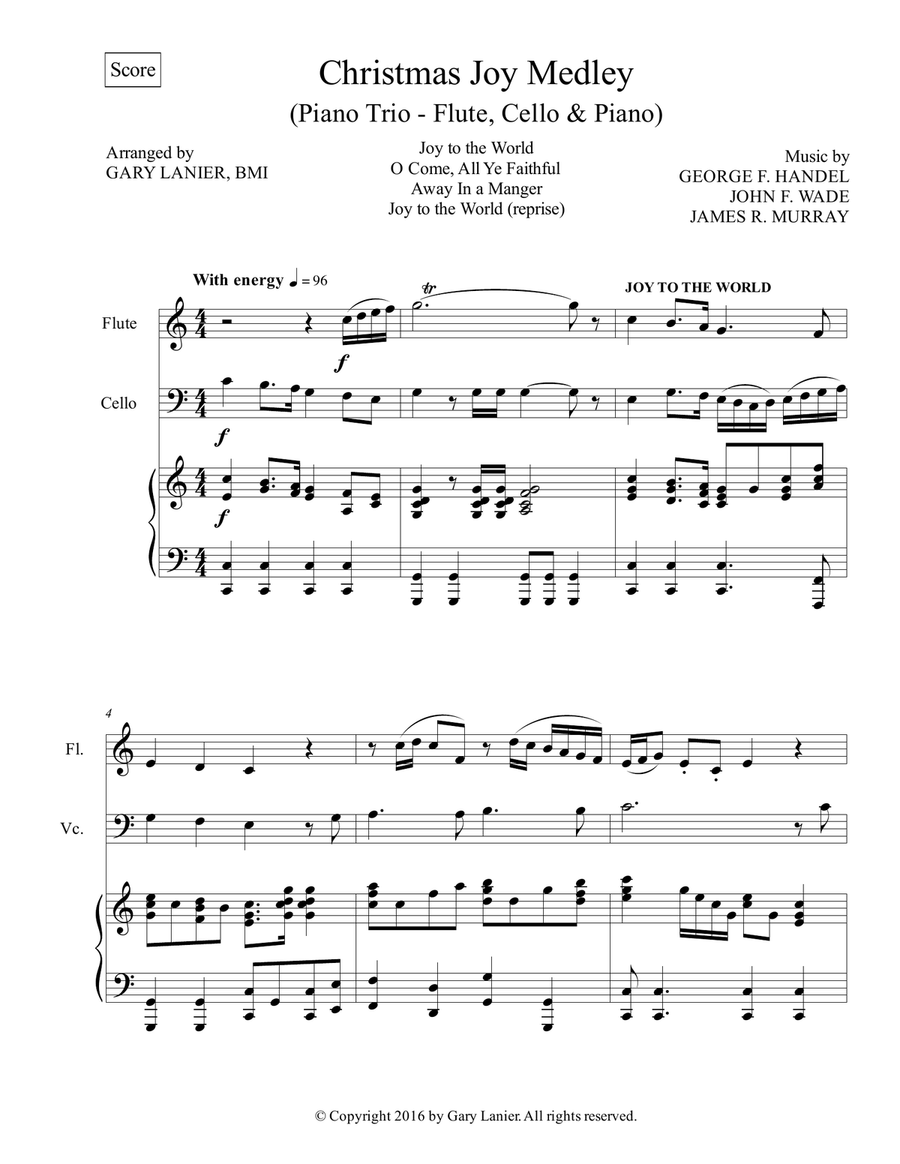 CHRISTMAS JOY MEDLEY (Trio – Flute, Cello & Piano with Parts) Flute scores gallery preview page 2