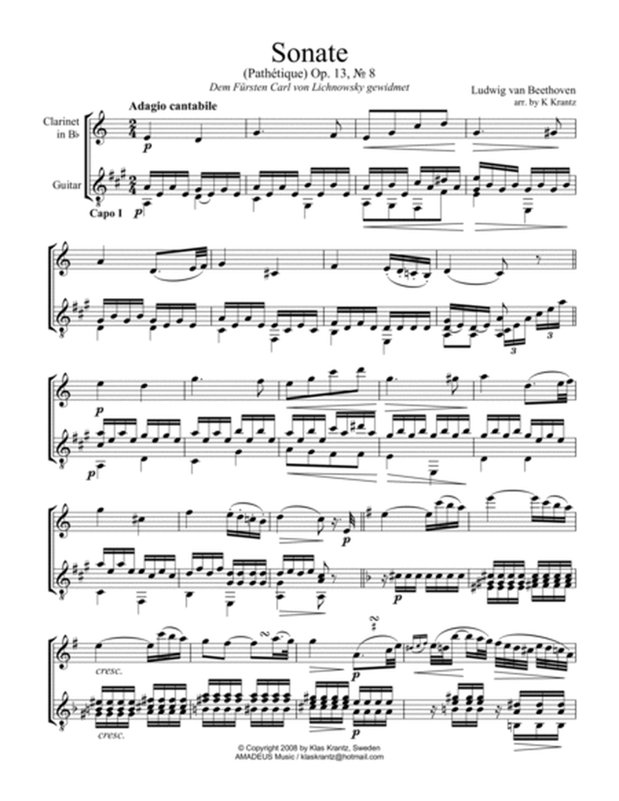 Pathétique - Adagio cantabile, op. 13 No. 8 for clarinet in Bb and guitar image number null